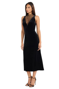 Donna Morgan Plunge Mesh Velvet Dress