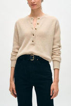 Load image into Gallery viewer, White + Warren Cashmere Ribbed Gold Button Henley Sweater
