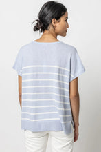Load image into Gallery viewer, Lilla P Striped Split Neck Tunic Sweater
