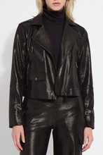 Load image into Gallery viewer, Lysse Ameila Patent Foil Vegan Suede Moto Jacket
