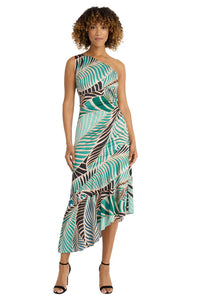 Maggy London Palm Print One Shoulder Dress