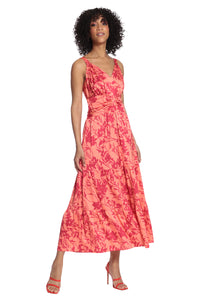 Maggie London Floral Ruched Waist Maxi Dress
