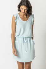 Load image into Gallery viewer, Lilla P Terry Cloth Flutter Sleeve Drawstring Dress

