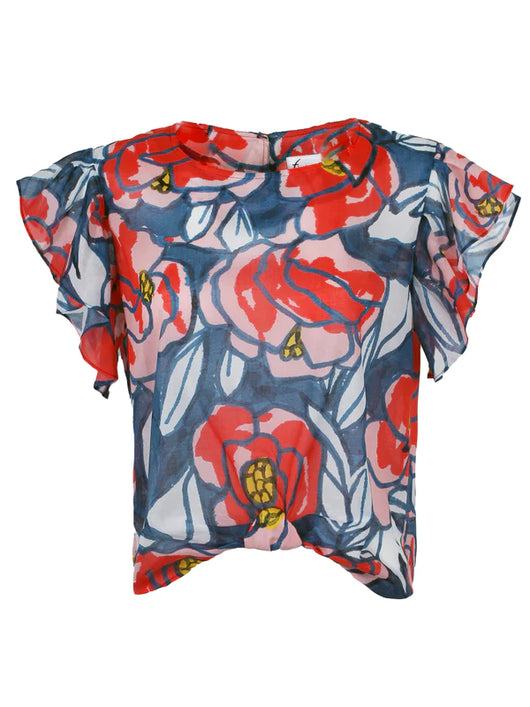 Finley Shirts Knot Top Roses Print
